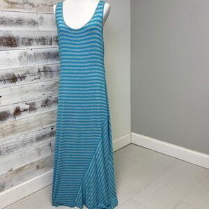 Calvin Klein Grey Blue Striped Tank Maxi Dress Size 12 Sleeveless A-Line Beach